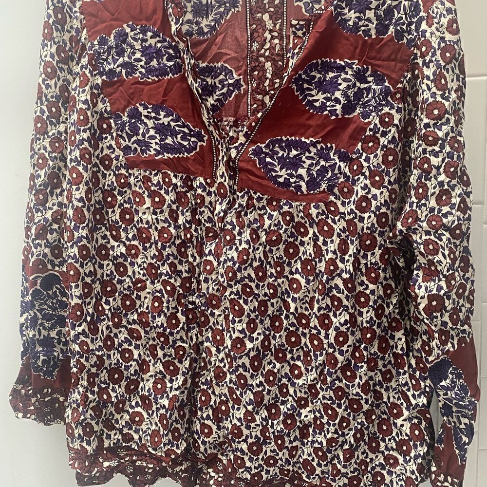 Lucky Brand block print hippie boho top XL